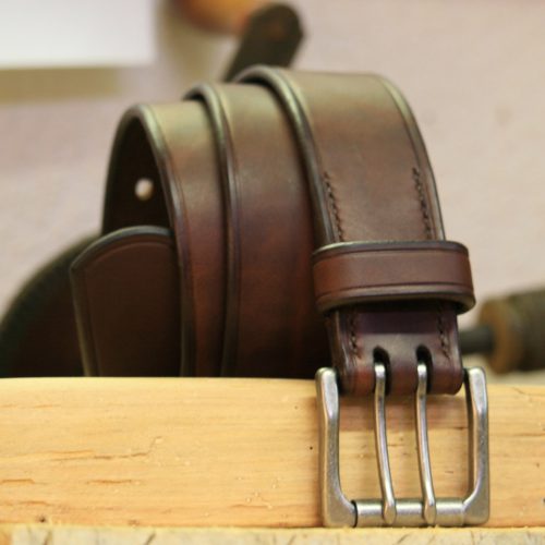 Brown leather belt with solid brass buckle